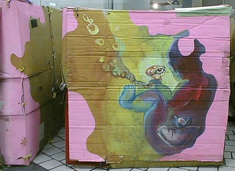 Cardboard house painting in Shinjuku -- 