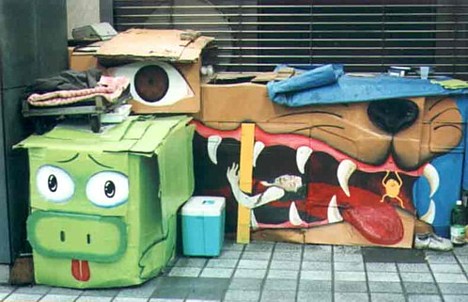 Cardboard house painting in Shinjuku -- 