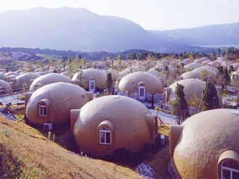 Styrofoam dome houses at Aso Farmland Village