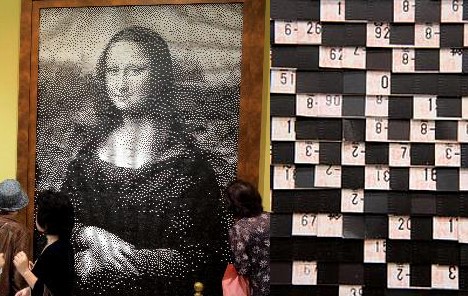 Mona Lisa made from train tickets -- 