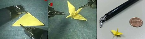 Origami crane folded via daVinci Surgical System -- 
